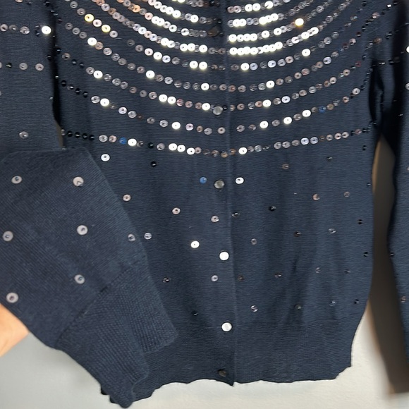 Banana Republic Navy Merino Wool Sequin Cardigan size M- like new - Picture 4 of 12